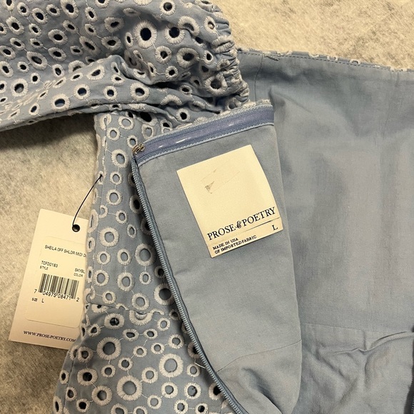 Prose & Poetry Sheila off-the-shoulder midi dress in Blue Eyelet, Size Large. - Picture 7 of 9